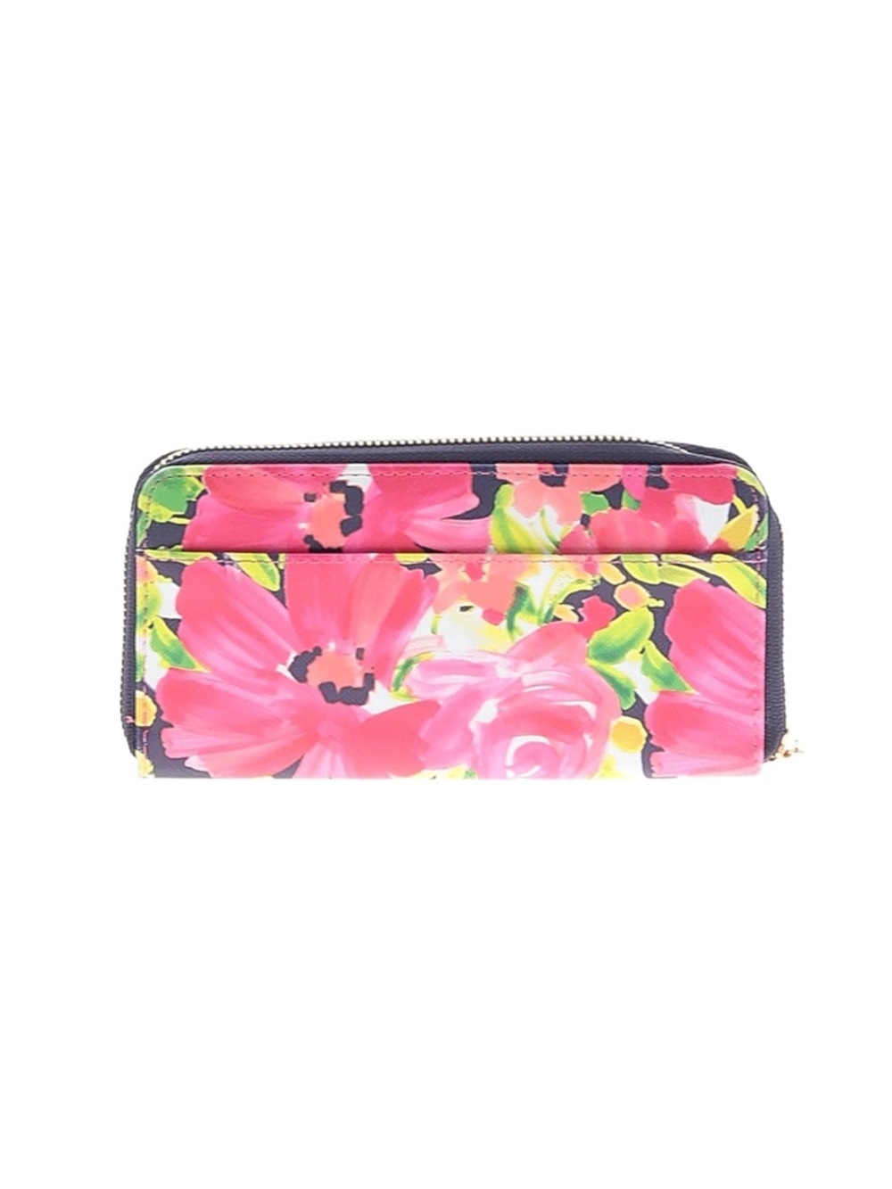 Trina Turk Pink Floral Zip-Around Wallet with Navy Trim